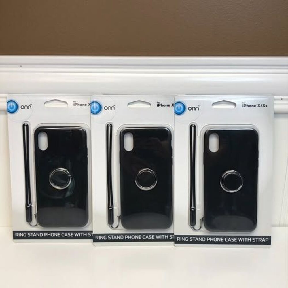 ONN Ring Stand Phone Case With Strap for iPhone X/Xs Lot of 3 Black New Sealed